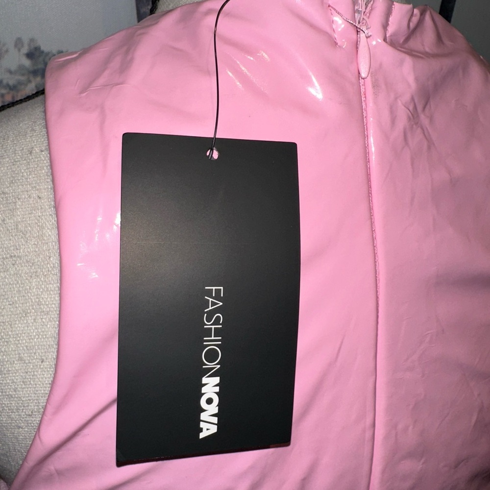 Fashion Nova Pink Latex Dress What Comes Around Goes Around - Picture 2 of 3